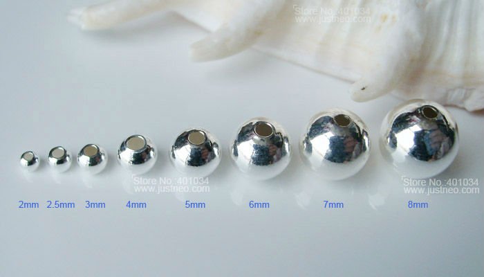 Solid 925 Sterling Silver Beads Seamless Round Spacer Loose Ball